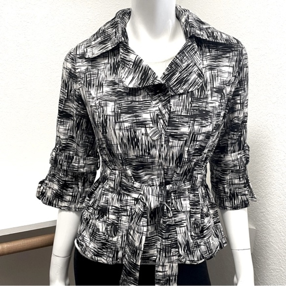 Luii Crosshatch Pattern Belted Blazer Jacket Sz M